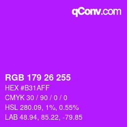 Color code: RGB 179 26 255 | qconv.com