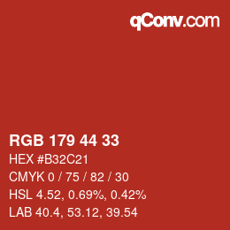 Color code: RGB 179 44 33 | qconv.com