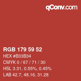 Farbcode: RGB 179 59 52 | qconv.com