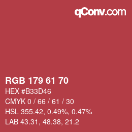 颜色代码: RGB 179 61 70 | qconv.com