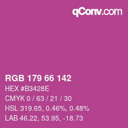Color code: RGB 179 66 142 | qconv.com