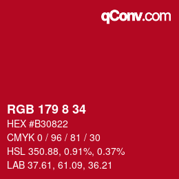 Color code: RGB 179 8 34 | qconv.com
