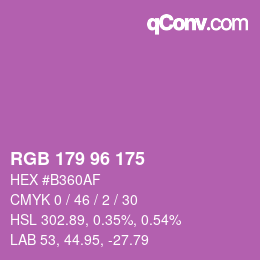 颜色代码: RGB 179 96 175 | qconv.com