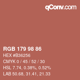 颜色代码: RGB 179 98 86 | qconv.com