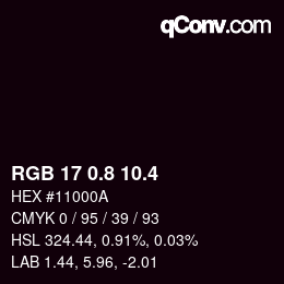 カラーコード: RGB 17 0.8 10.4 | qconv.com