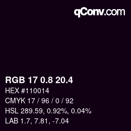 カラーコード: RGB 17 0.8 20.4 | qconv.com