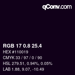 カラーコード: RGB 17 0.8 25.4 | qconv.com