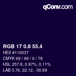 カラーコード: RGB 17 0.8 55.4 | qconv.com