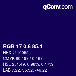 カラーコード: RGB 17 0.8 85.4 | qconv.com