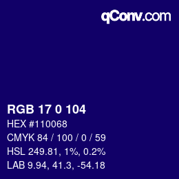 颜色代码: RGB 17 0 104 | qconv.com