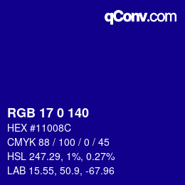 カラーコード: RGB 17 0 140 | qconv.com