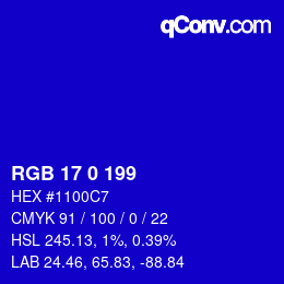 颜色代码: RGB 17 0 199 | qconv.com