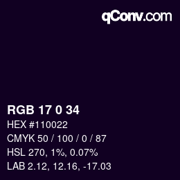 カラーコード: RGB 17 0 34 | qconv.com