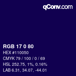 Color code: RGB 17 0 80 | qconv.com