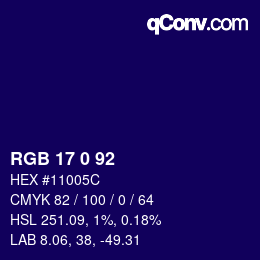 颜色代码: RGB 17 0 92 | qconv.com