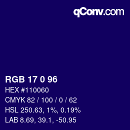 颜色代码: RGB 17 0 96 | qconv.com
