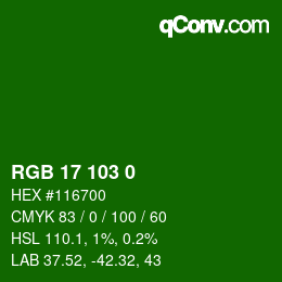 Color code: RGB 17 103 0 | qconv.com