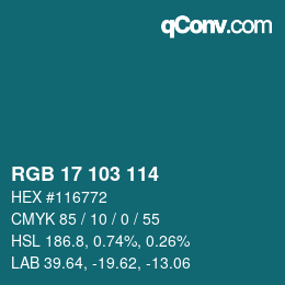 カラーコード: RGB 17 103 114 | qconv.com