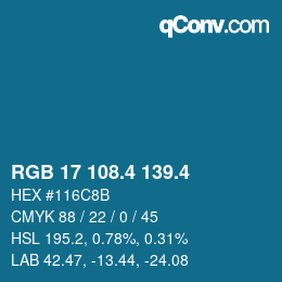 カラーコード: RGB 17 108.4 139.4 | qconv.com