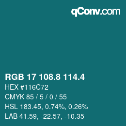 カラーコード: RGB 17 108.8 114.4 | qconv.com