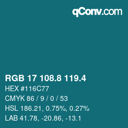 カラーコード: RGB 17 108.8 119.4 | qconv.com