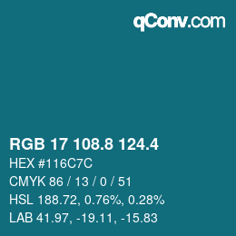 カラーコード: RGB 17 108.8 124.4 | qconv.com