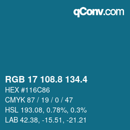 カラーコード: RGB 17 108.8 134.4 | qconv.com