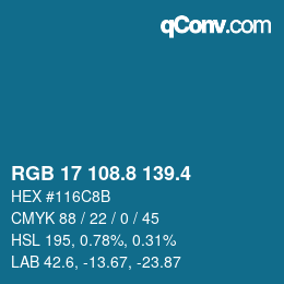 カラーコード: RGB 17 108.8 139.4 | qconv.com