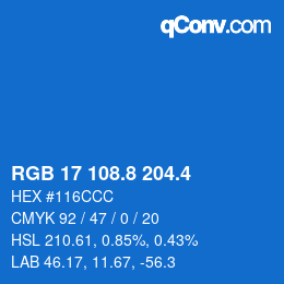 カラーコード: RGB 17 108.8 204.4 | qconv.com