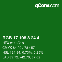 カラーコード: RGB 17 108.8 24.4 | qconv.com