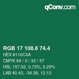 カラーコード: RGB 17 108.8 74.4 | qconv.com