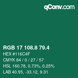 カラーコード: RGB 17 108.8 79.4 | qconv.com