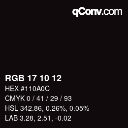 颜色代码: RGB 17 10 12 | qconv.com