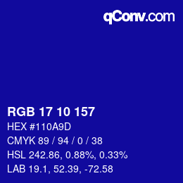 カラーコード: RGB 17 10 157 | qconv.com