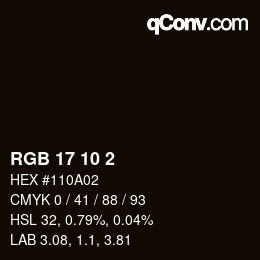 Color code: RGB 17 10 2 | qconv.com