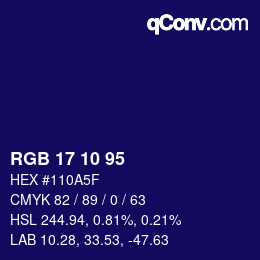 カラーコード: RGB 17 10 95 | qconv.com