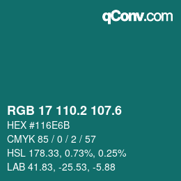 カラーコード: RGB 17 110.2 107.6 | qconv.com