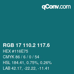 カラーコード: RGB 17 110.2 117.6 | qconv.com