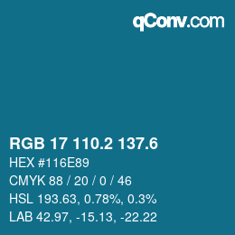 カラーコード: RGB 17 110.2 137.6 | qconv.com