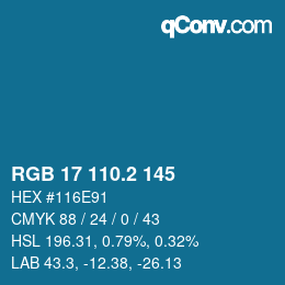 カラーコード: RGB 17 110.2 145 | qconv.com