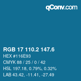 カラーコード: RGB 17 110.2 147.6 | qconv.com