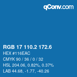 カラーコード: RGB 17 110.2 172.6 | qconv.com
