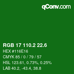 カラーコード: RGB 17 110.2 22.6 | qconv.com