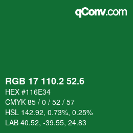 カラーコード: RGB 17 110.2 52.6 | qconv.com
