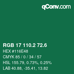 カラーコード: RGB 17 110.2 72.6 | qconv.com