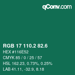 カラーコード: RGB 17 110.2 82.6 | qconv.com