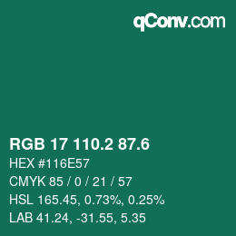 カラーコード: RGB 17 110.2 87.6 | qconv.com