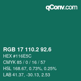カラーコード: RGB 17 110.2 92.6 | qconv.com