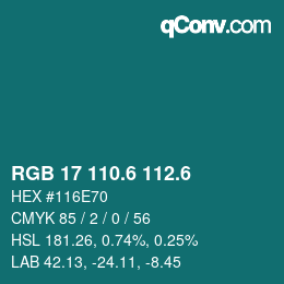 カラーコード: RGB 17 110.6 112.6 | qconv.com