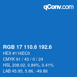カラーコード: RGB 17 110.6 192.6 | qconv.com